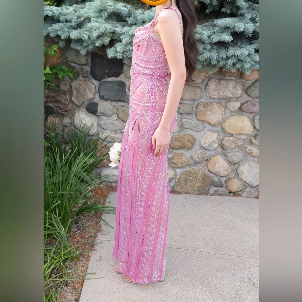 Beaded Pink Evening Gown - Sparkling Dress - Picture 2 of 5